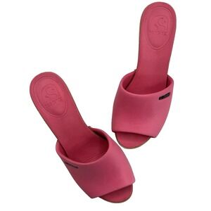 NoSoX Polly Pink Platform Mules Slip On Sandals Womens Size 7 Faux Wood Clog Y2K